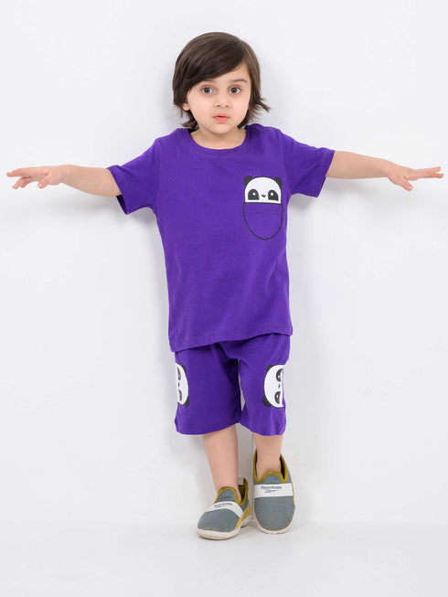 Peekaboo Panda Cotton Short Set (Purple)