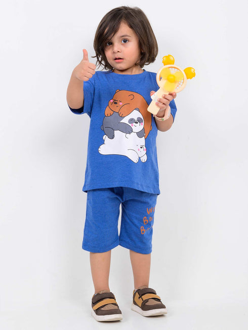 Oversized We Bare Bears Cotton Short Set (Blue)