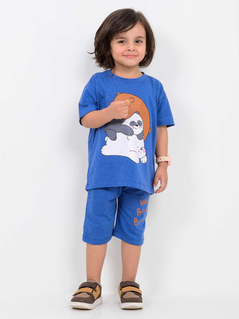 Oversized We Bare Bears Cotton Short Set (Blue)