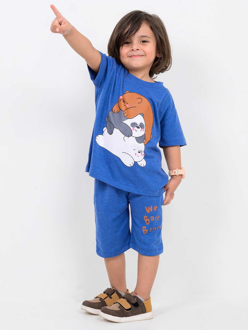 Oversized We Bare Bears Cotton Short Set (Blue)