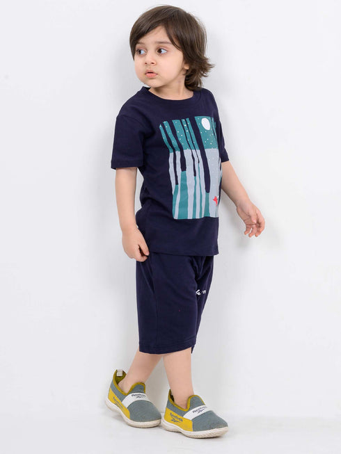 Midnight Forest Cotton Short Set (Navy Blue)