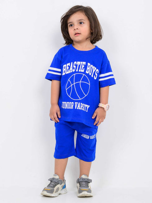 Beastie Player Oversized Cotton Short Set (Royal Blue)
