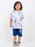 Oversized Palm Trees Cotton Short Set (Blue-White)