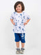 Oversized Palm Trees Cotton Short Set (Blue-White)
