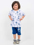 Oversized Palm Trees Cotton Short Set (Blue-White)