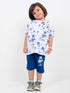 Oversized Palm Trees Cotton Short Set (Blue-White)