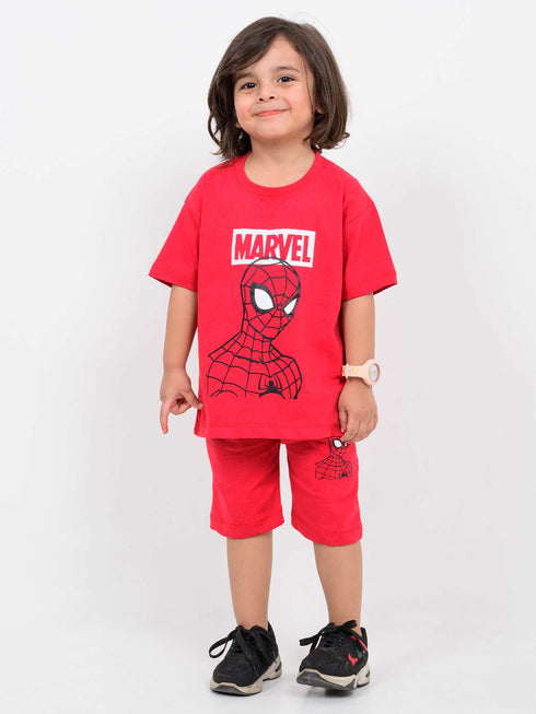 Oversized Marvel Spidey Cotton Short Set (Red)