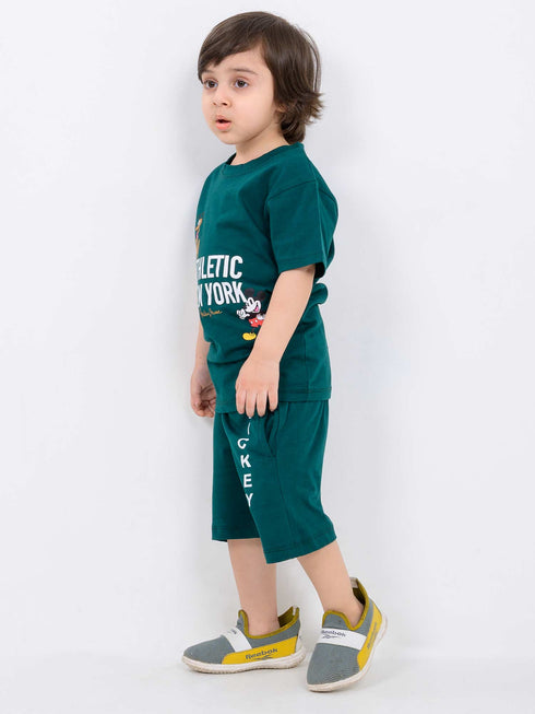 Mickey & Pluto Cotton Short Set (Deep Green)
