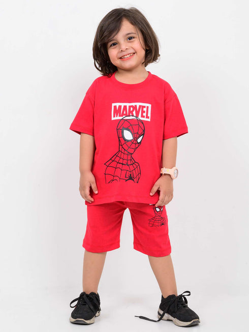 Oversized Marvel Spidey Cotton Short Set (Red)