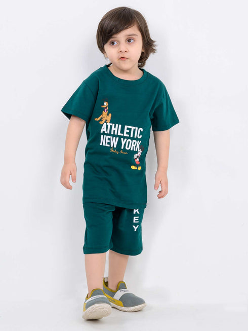 Mickey & Pluto Cotton Short Set (Deep Green)