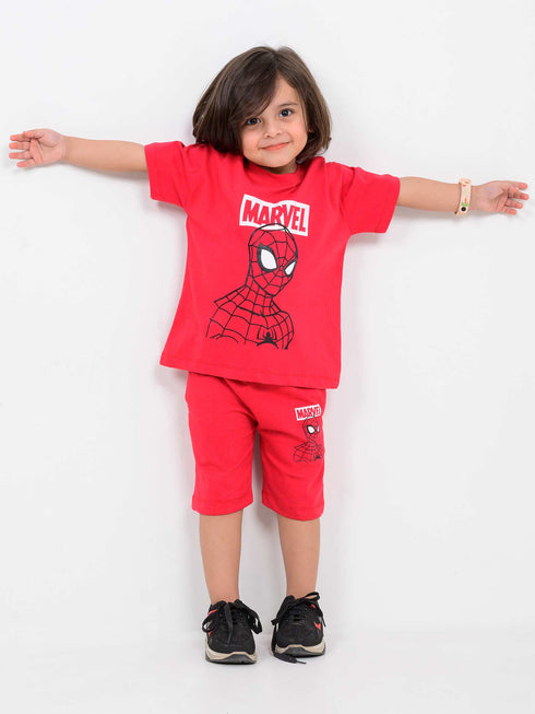 Oversized Marvel Spidey Cotton Short Set (Red)