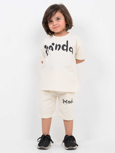Panda Vibes Oversized Cotton Short Set (Cream)