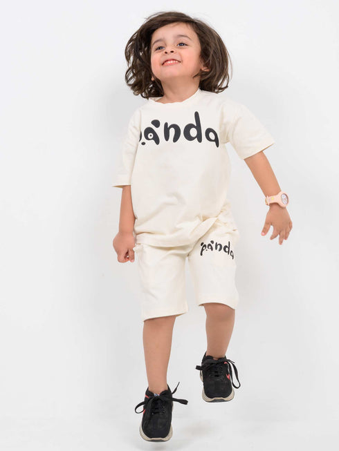 Panda Vibes Oversized Cotton Short Set (Cream)