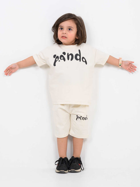 Panda Vibes Oversized Cotton Short Set (Cream)