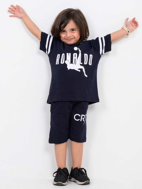 Oversized Cristiano Ronaldo Cotton Short Set (Black)