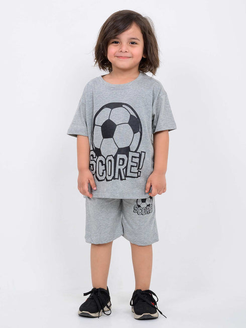 Oversized Soccer Champ Cotton Short Set (Gray)