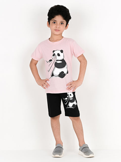 Funny Panda Cotton Short Set (Pink/Black)