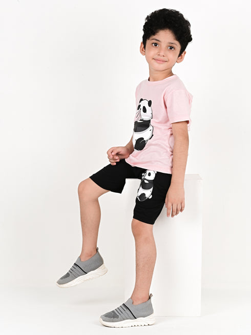 Funny Panda Cotton Short Set (Pink/Black)