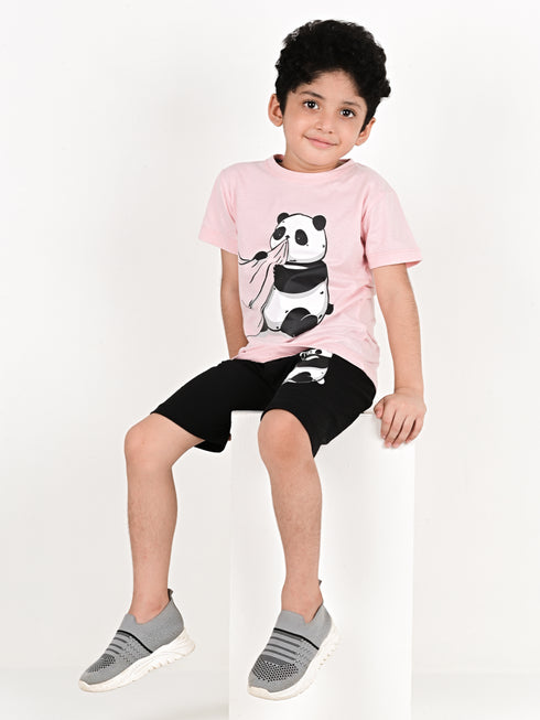 Funny Panda Cotton Short Set (Pink/Black)