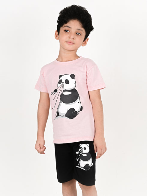Funny Panda Cotton Short Set (Pink/Black)