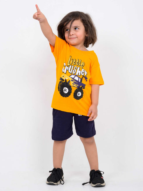 Monster Truck Adventure Cotton Short Set (Yellow & Navy Blue)