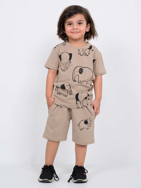 Safari Elephant Cotton Short Set (Sand Beige)