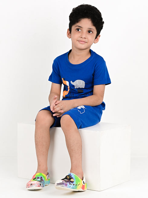 Giraffe & Elephants Short Set (Blue)