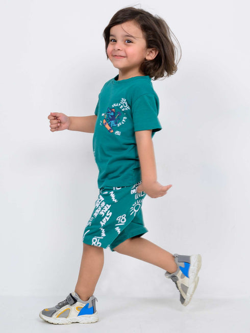 Crocodile Teal Cotton Short Set (Teal Blue)