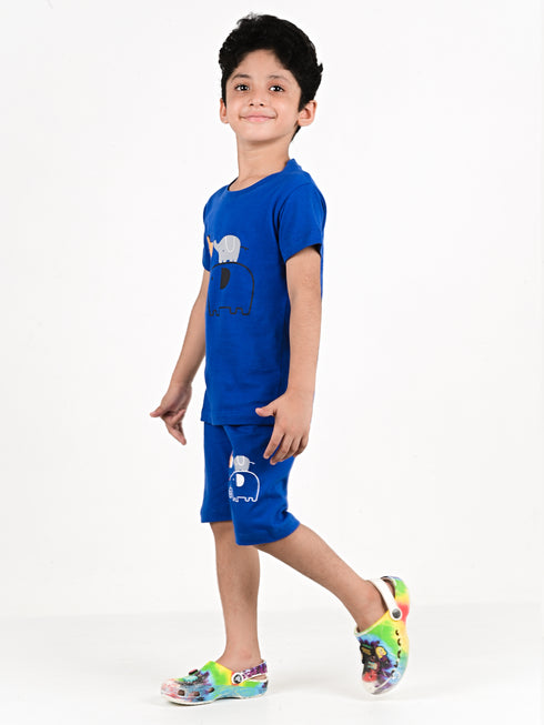 Giraffe & Elephants Short Set (Blue)
