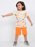 Dinos Allover Cotton Short Set (White & Orange)