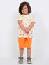 Dinos Allover Cotton Short Set (White & Orange)