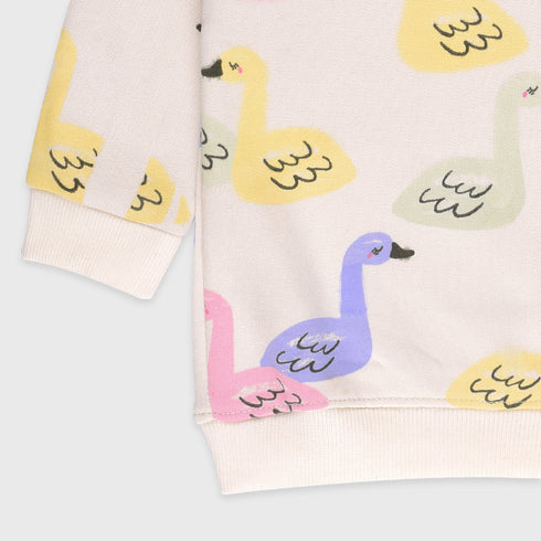 Duck Printed Fleece Sweatshirt (White)
