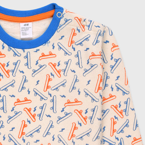 H&M Slides Printed Fleece Sweatshirt (Off-White)