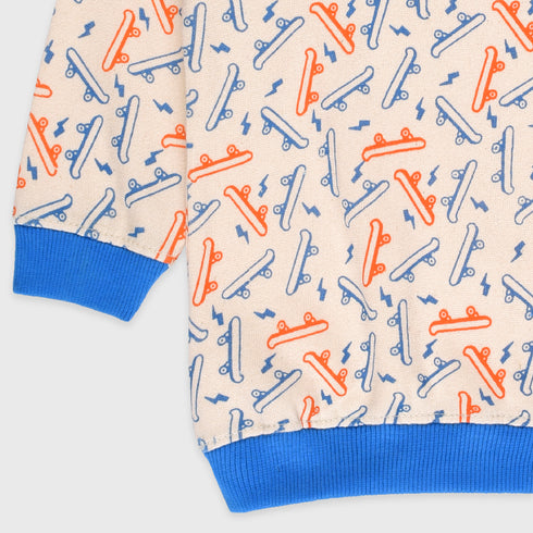 H&M Slides Printed Fleece Sweatshirt (Off-White)