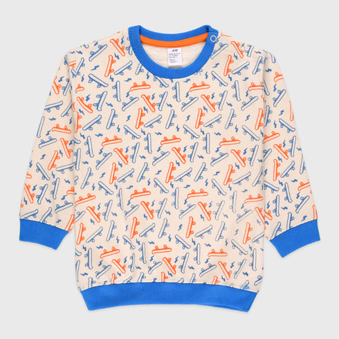 H&M Slides Printed Fleece Sweatshirt (Off-White)