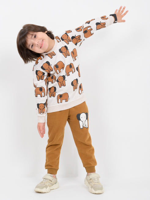 The Elephant Themed Fleece Suit (Ivory & Brown)