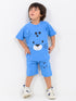 Bear Themed Raglan Sleeves Cotton Short Set (Blue)