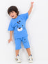 Bear Themed Raglan Sleeves Cotton Short Set (Blue)