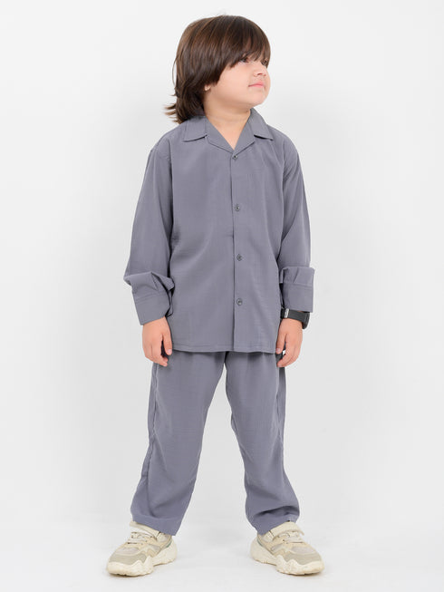 Textured Tale Imported Wash & Wear 2 Piece Set (Grey)