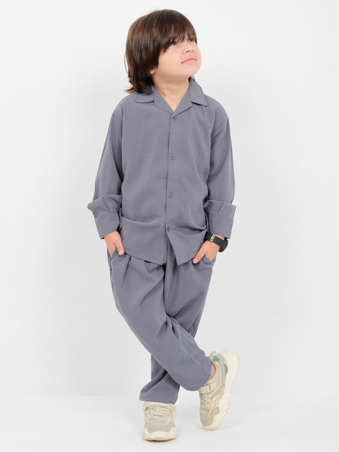 Textured Tale Imported Wash & Wear 2 Piece Set (Grey)
