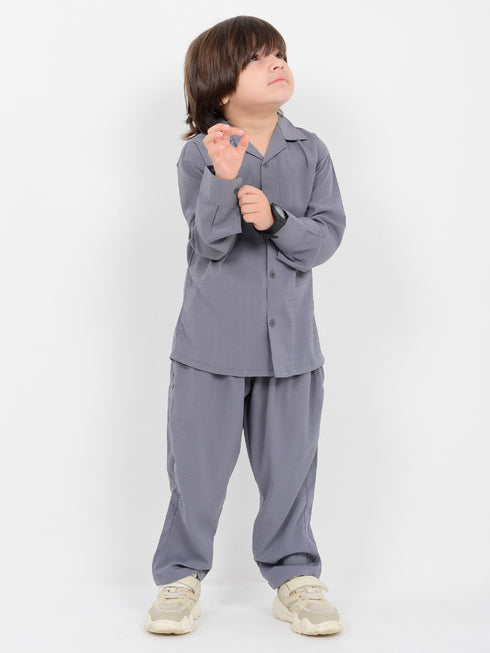 Textured Tale Imported Wash & Wear 2 Piece Set (Grey)
