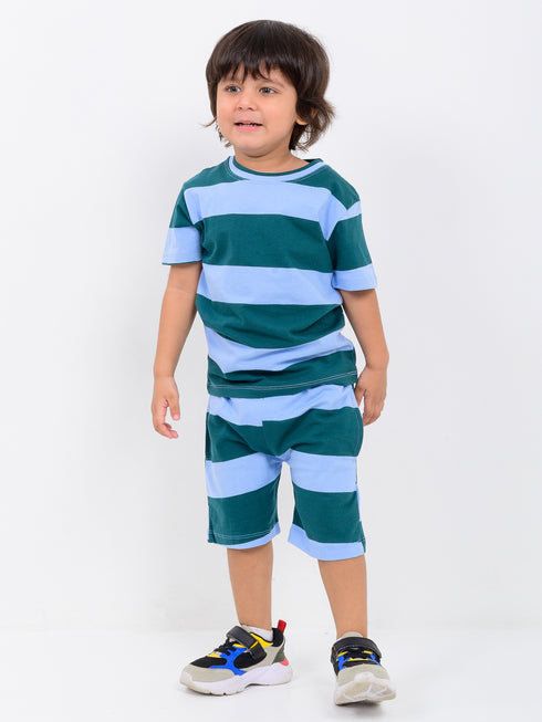 Stripe Hopper Cotton Short Set (Minty Sky)