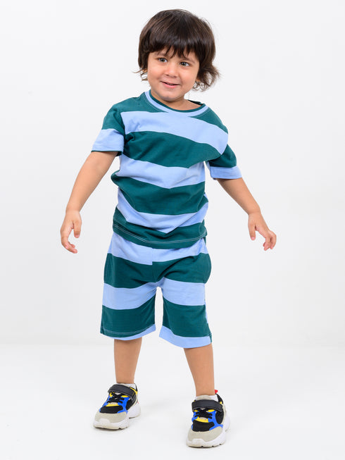 Stripe Hopper Cotton Short Set (Minty Sky)