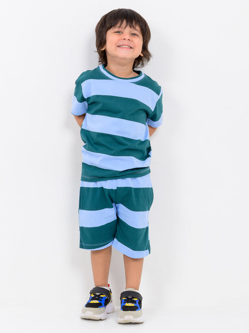 Stripe Hopper Cotton Short Set (Minty Sky)
