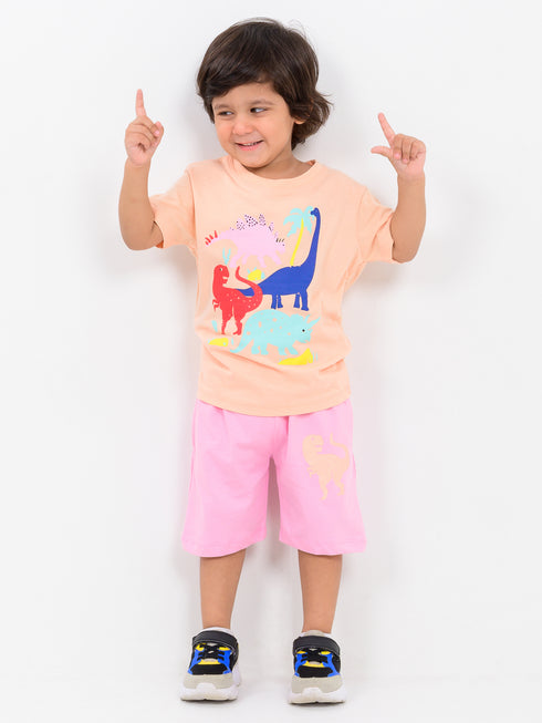 Jurassic Joywear Cotton Short Set (Peachy Dino)