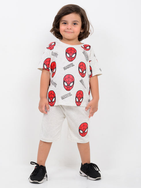 Oversized Spider Themed Cotton Short Set (Grey)