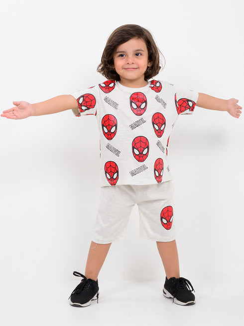 Oversized Spider Themed Cotton Short Set (Grey)