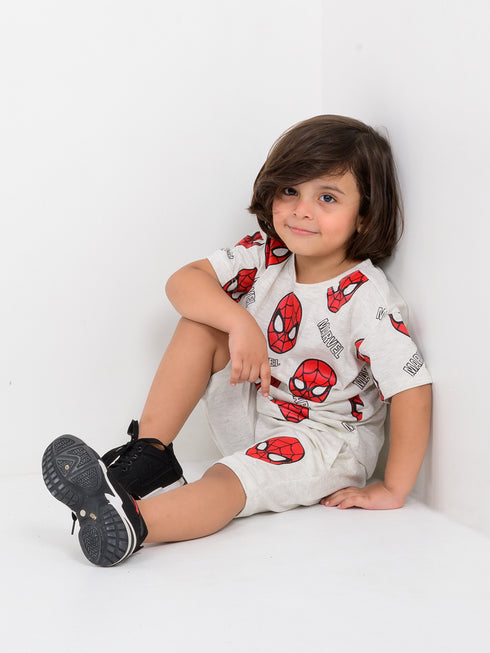 Oversized Spider Themed Cotton Short Set (Grey)