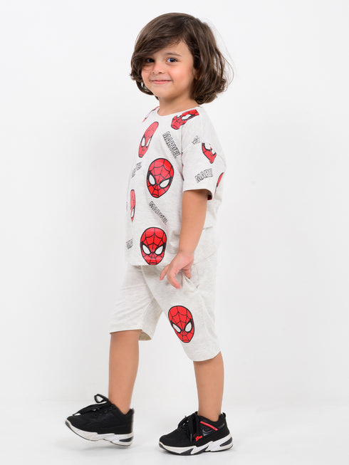 Oversized Spider Themed Cotton Short Set (Grey)
