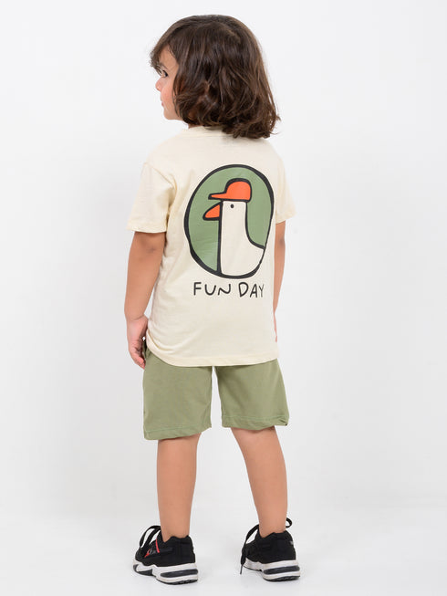 Fun Day Colorblock Cotton Short Set (Olive-Vanilla)